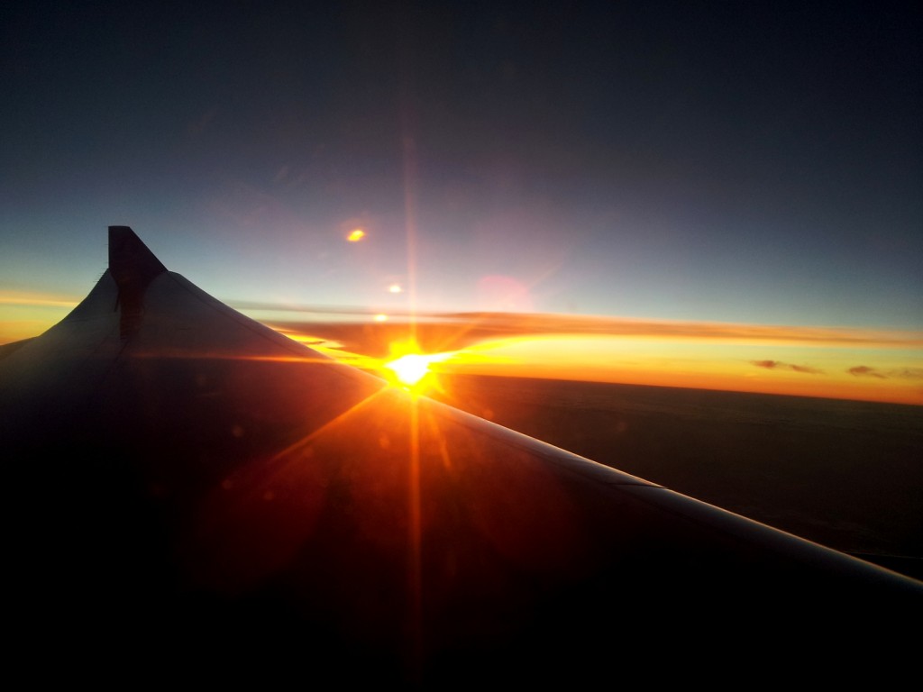 Sunrise seen from the airplane on the way to Johannesburg