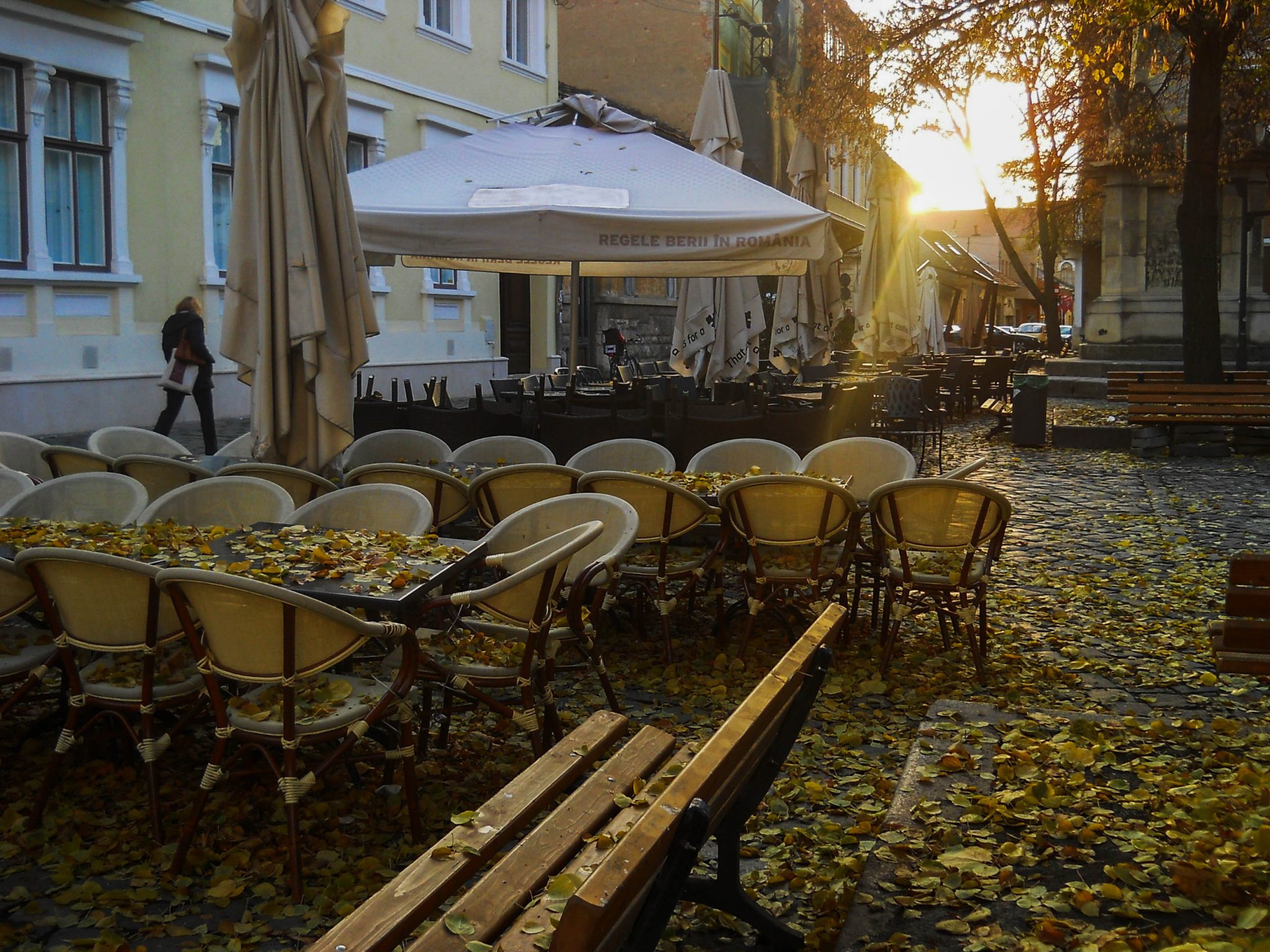 Cafe waiting to be opened during an autumn day - A complete travel guide to Cluj-Napoca