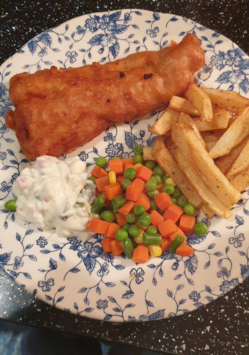 Traditional Homemade British Beer Battered Fish and Chips, with a classic  easy batter recipe