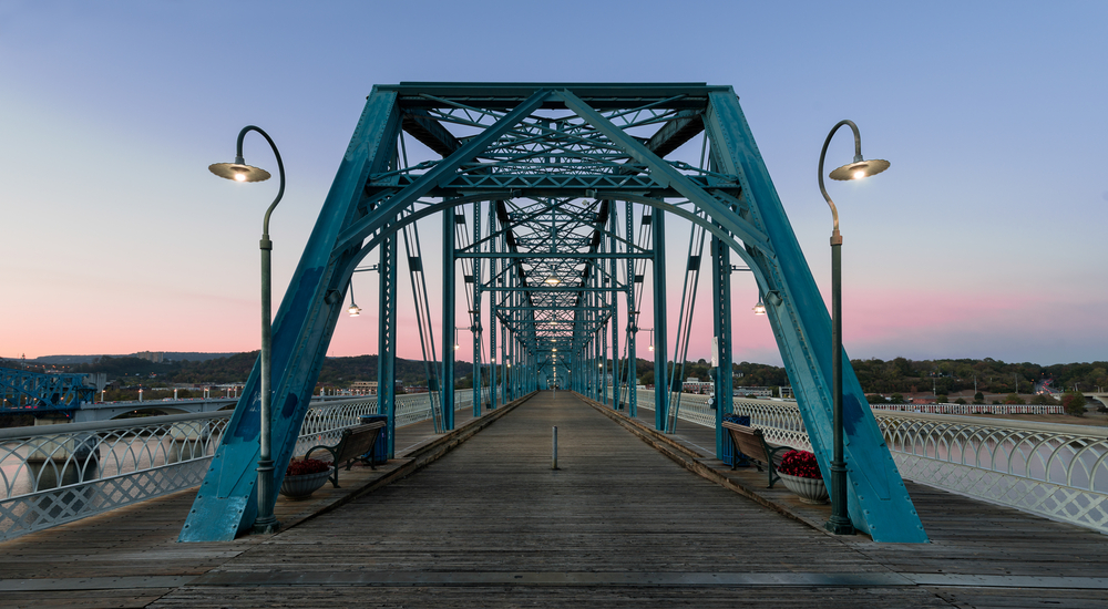 Walnut Street pedestrian bridge across the Tennessee River in Chattanooga, Tennessee