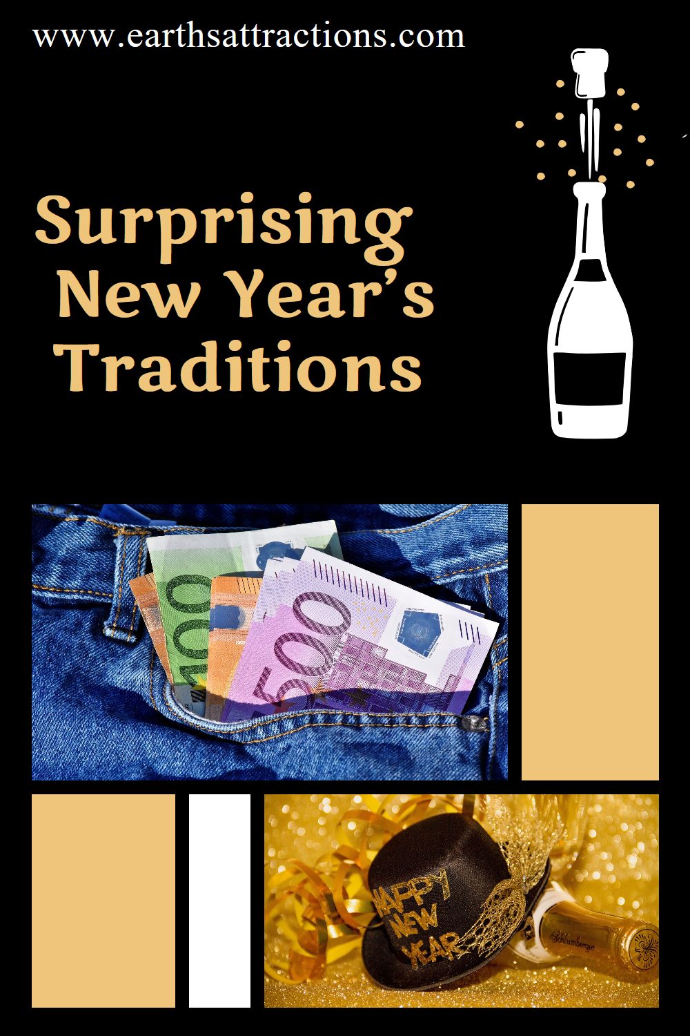 Surprising New Year traditions. Discover interesting New Year international superstitions . Quirky New year international traditions.  #newyear #newyeartraditions #newyearsuperstitions #traditions #superstitions #travel #culture #europe #asia #latinamerica #usa