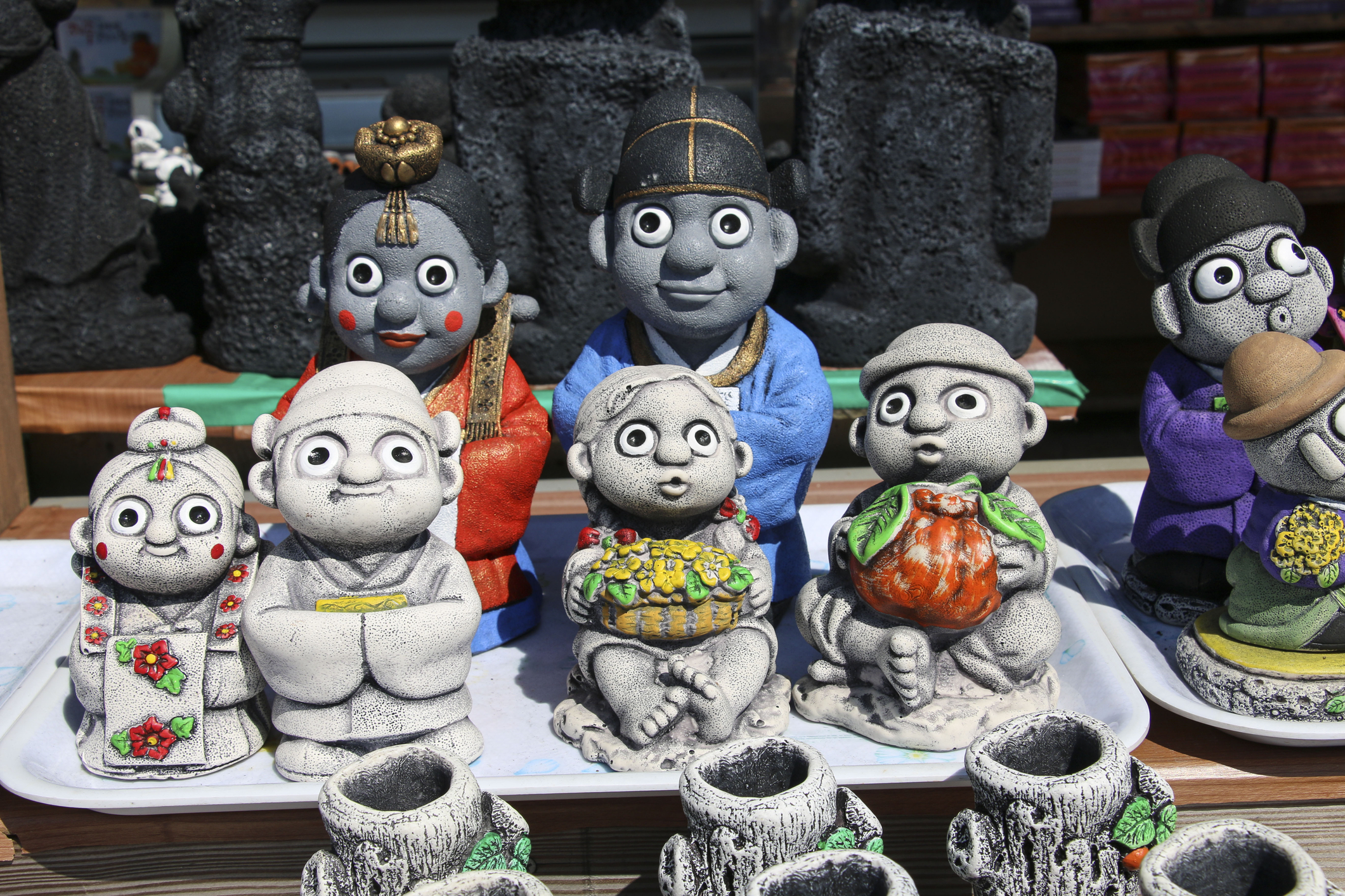 Stone statues souvenirs from Jeju Island in South Korea.