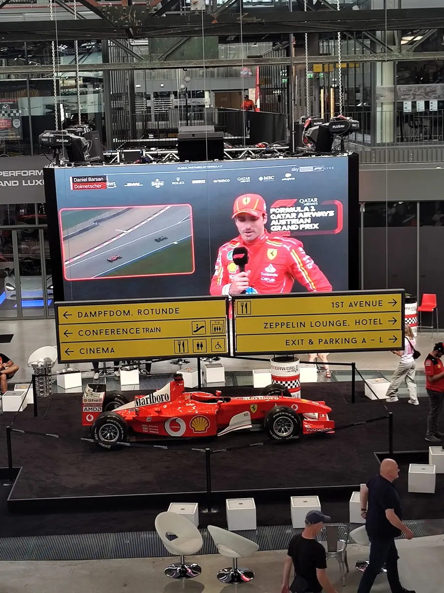 Motorworld Munchen Formula 1 race and Ferrari Michael Schumacher car