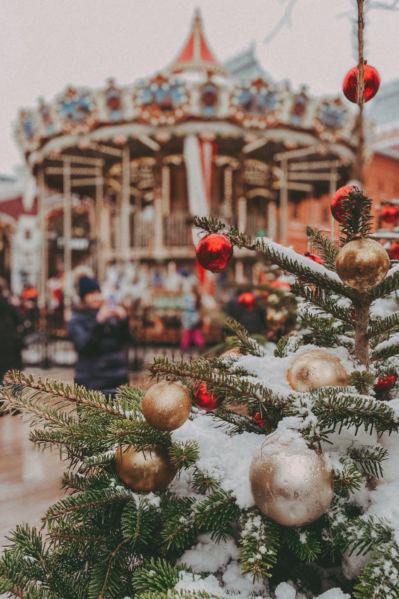 staying healthy in crowded places while traveling - Christmas tree caroussel market