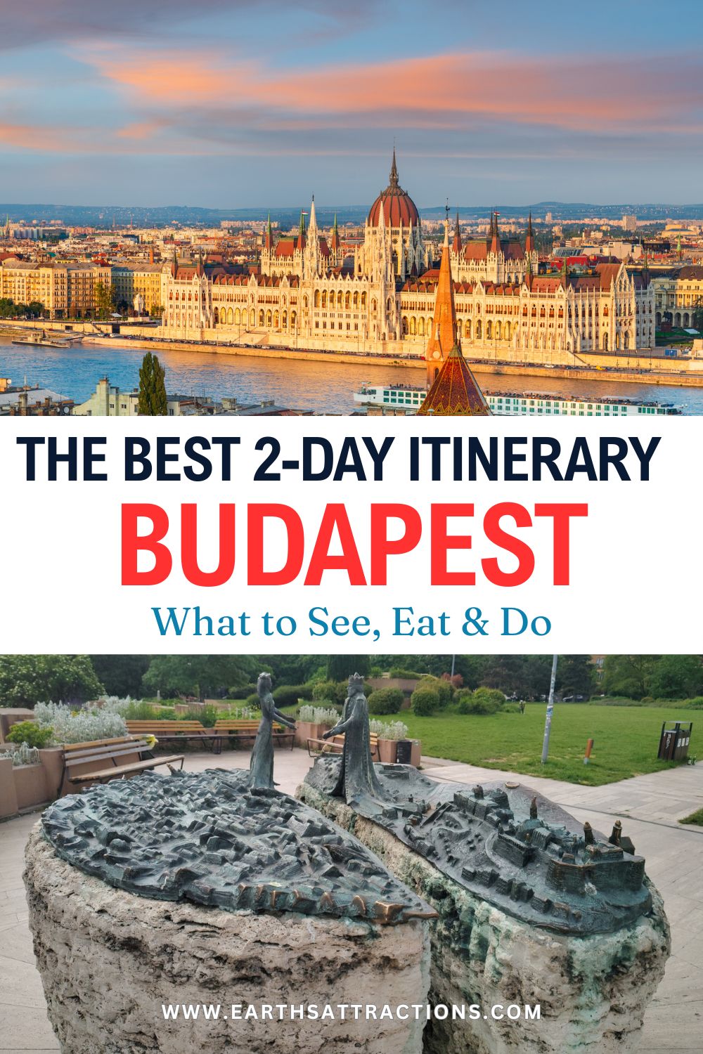 The Perfect 2-Day Budapest Itinerary: Best Things to Do, See & Eat. Planning a trip to Hungary? This comprehensive 2-day Budapest itinerary covers the best of Buda and Pest in just 48 hours. Discover the top things to do in Budapest, from the grand Hungarian Parliament and St. Stephen’s Basilica to the fairytale views from Fisherman’s Bastion. This walking guide includes hidden gems like the Garden of Philosophers, the best local food to try (like Lángos and Goulash), and essential travel tips for first-timers. Whether you are looking for a weekend guide or a 48-hour walking tour, this stress-free itinerary helps you see the best of the city on foot! #BudapestItinerary #HungaryTravel #BudapestTravel #48HoursInBudapest #TravelGuide #TravelTips #EuropeItinerary #VisitBudapest #BudapestGuide #WalkingTour