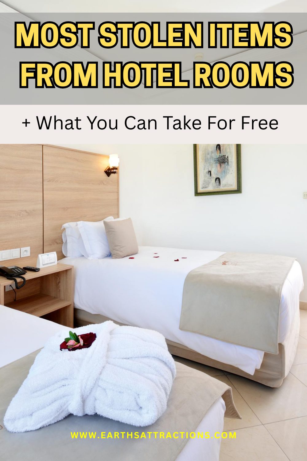 Most Stolen Items From Hotel Rooms + What You Can Take Without Being Charged. Wondering about the most stolen items from hotel rooms? This article reveals what guests steal most often, from towels and bathrobes to the most stolen items from luxury hotels, based on hotel surveys. It also explains what you can take from a hotel room without being charged, what is usually free, and what hotel items should always stay in the room. #MostStolenItemsFromHotelRooms #HotelRoomTips #HotelEtiquette #LuxuryHotels #TravelTips #HotelTravelTips #TravelAdvice #HotelRoom #WhatCanYouTakeFromAHotelRoom #TravelHacks
