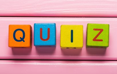 Colorful blocks spelling quiz for a general knowledge trivia challenge