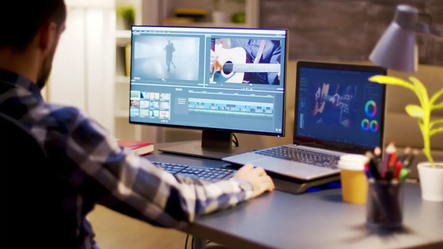 Content creator editing digital media for an online publishing business