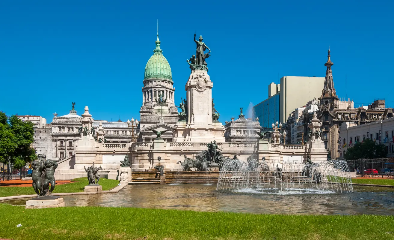 National Congress building and fountains in Buenos Aires, Argentina
