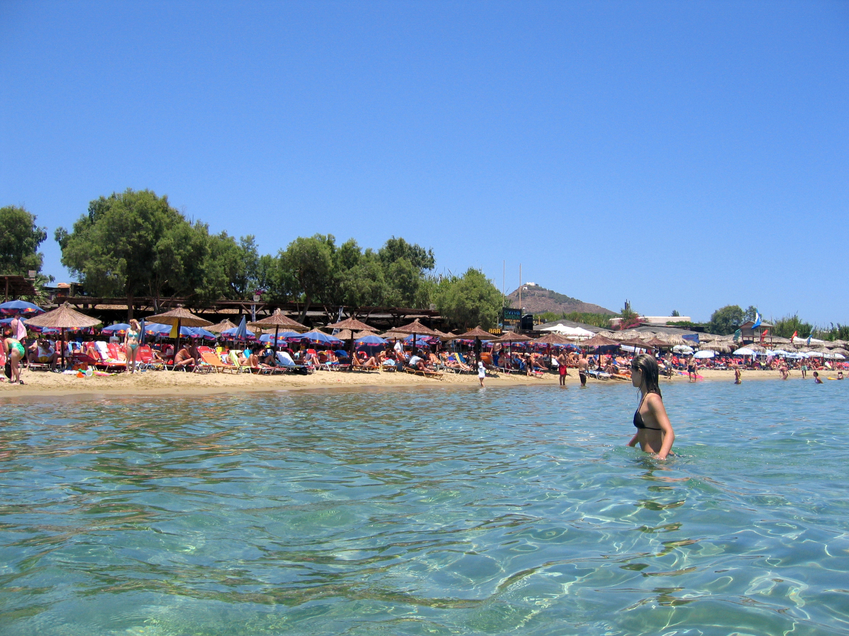 Tourists in the Water at a Beach in Paros, Greece
