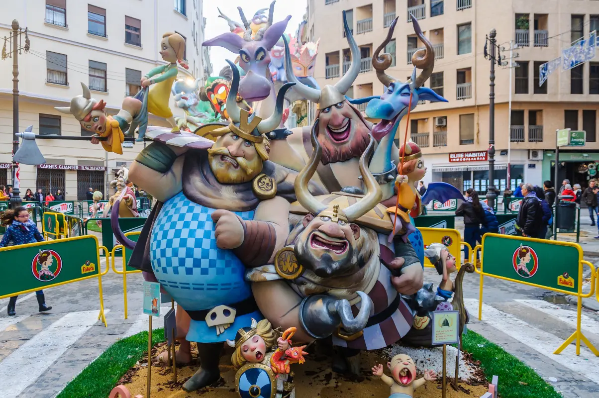 Colorful paper mache figures in the Las Fallas Festival in Valencia, Spain for cool Spain facts. Editorial photo
