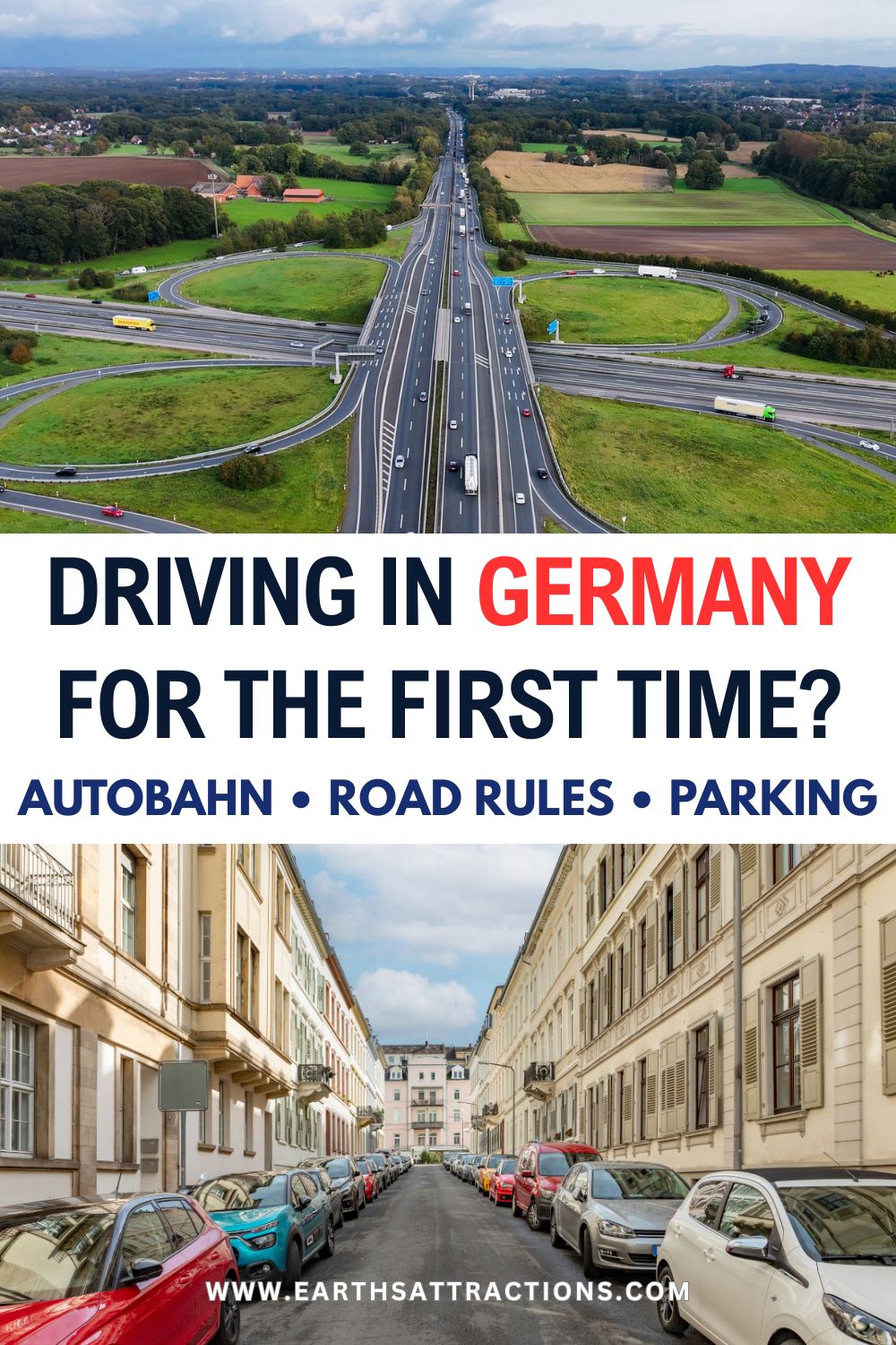 Driving in Germany for the First Time: Autobahn, Road Rules & Parking. Planning to drive in Germany for the first time? This practical Germany driving guide covers the Autobahn, speed limits, roadworks, lane discipline, traffic lights, Rechts vor Links, Rettungsgasse, parking discs, Umweltzone stickers, Google Maps, rental cars, and city driving. Based on two road trips in Germany, it includes the German road rules and travel tips tourists need before a road trip through Munich, Bavaria, or other parts of Germany. #DrivingInGermany #GermanyRoadTrip #GermanyTravelTips #Autobahn #DrivingAbroad #EuropeRoadTrip