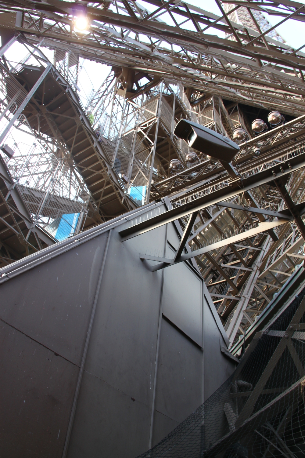 Stairs and metal structure inside the Eiffel Tower