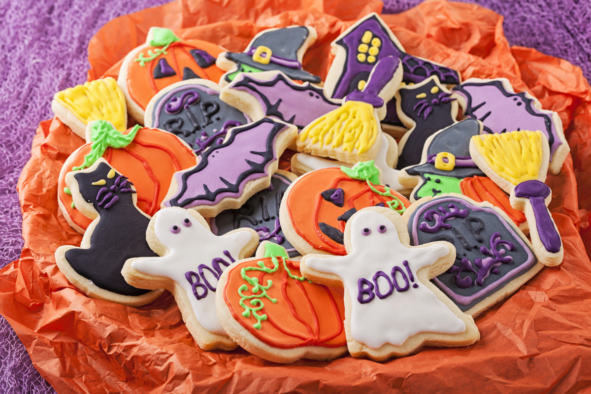 Colorful Halloween cookies decorated for a Halloween party