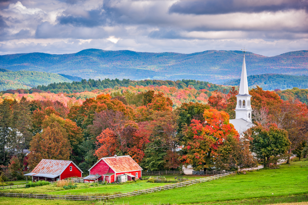 Peacham, Vermont, USA rural autumn scene.