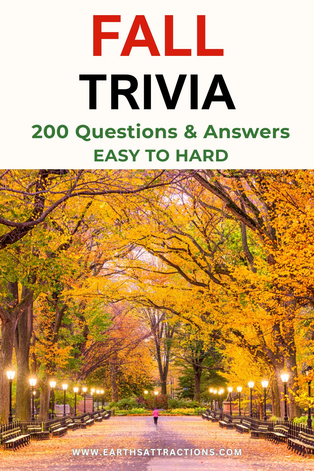 200 Fall Trivia Questions and Answers - Easy to Hard Autumn Quiz. Looking for fall trivia questions and answers for game night, a fall party, work trivia, or a cozy autumn evening? Test yourself with 200 fall trivia questions and answers, arranged from easy to hard. This autumn trivia quiz covers fall facts, foliage, seasonal food, Halloween, Thanksgiving, harvest traditions, movies, music, sports, history, and traditions around the world. Try these fun fall trivia questions for adults, friends and families, or use them for your next fall trivia game or trivia night. Save this pin for an autumn quiz, fall family trivia night, or whenever you want to see how much you really know about fall. #FallTrivia #FallTriviaQuestions #AutumnTrivia #FallQuiz #AutumnQuiz #TriviaQuestions #TriviaNight #FallPartyGames
