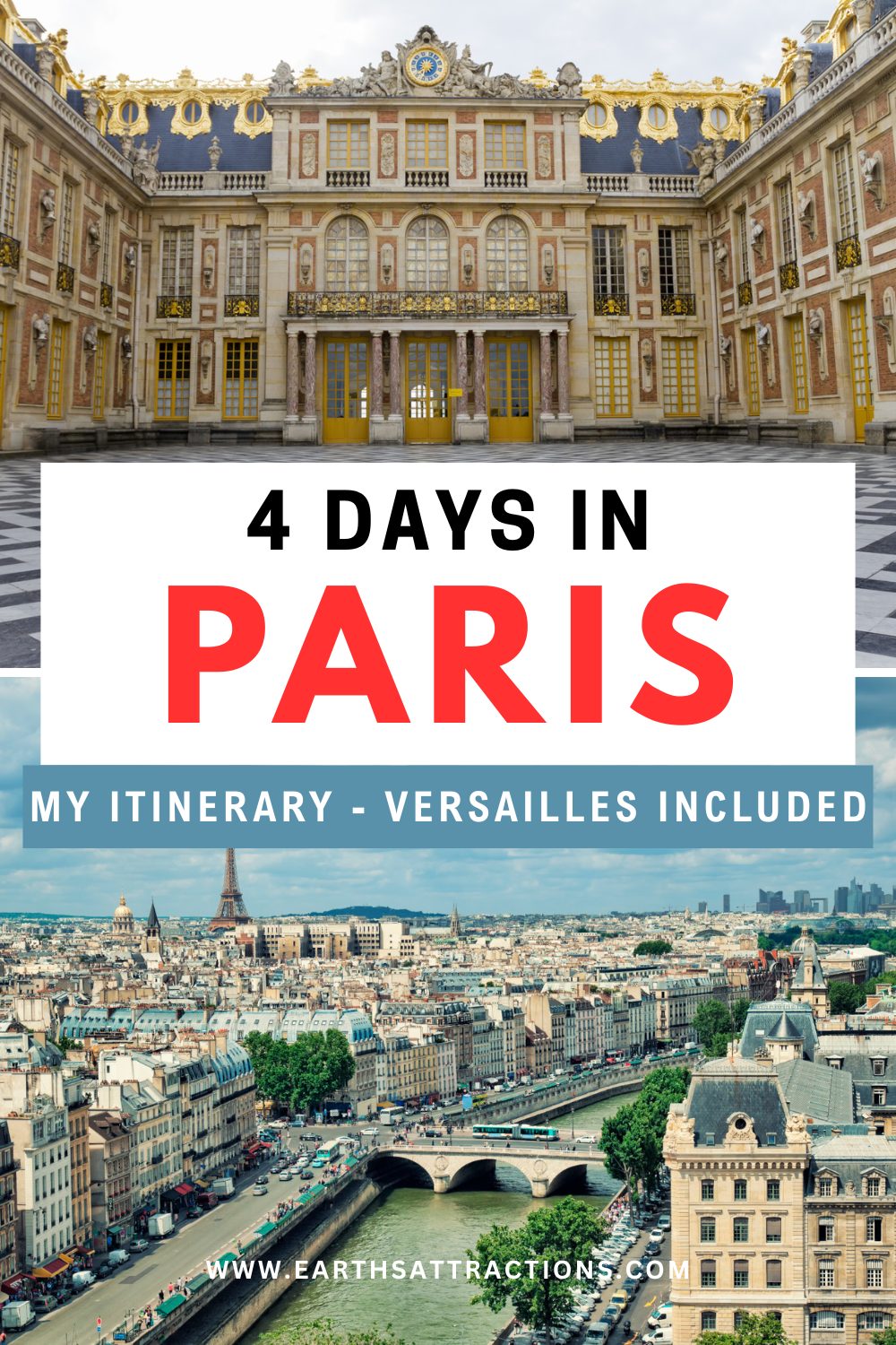 4 Days in Paris With Versailles: A Realistic First-Time Itinerary. Planning 4 days in Paris with Versailles? This realistic Paris itinerary for first-time visitors covers the Louvre, Musée d’Orsay, Eiffel Tower, Seine, Champs-Élysées and a Versailles day trip, with practical tips for museum closing days, changing plans and avoiding an overpacked schedule. See what to do in Paris in 4 days, how to plan a Paris itinerary 4 days long, and how to make the most of your first trip to Paris. Save for your Paris trip planning! #ParisItinerary #4DaysInParis #ParisFrance #ParisTravel #ParisTravelTips #Versailles #ParisTripPlanning Pin made with photos from Dreasmtime