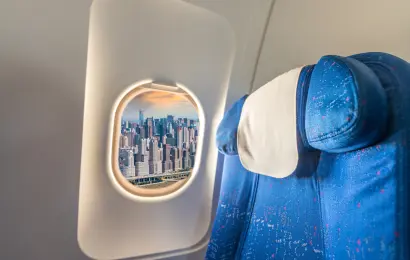 Airplane seat inside a passenger cabin during a flight