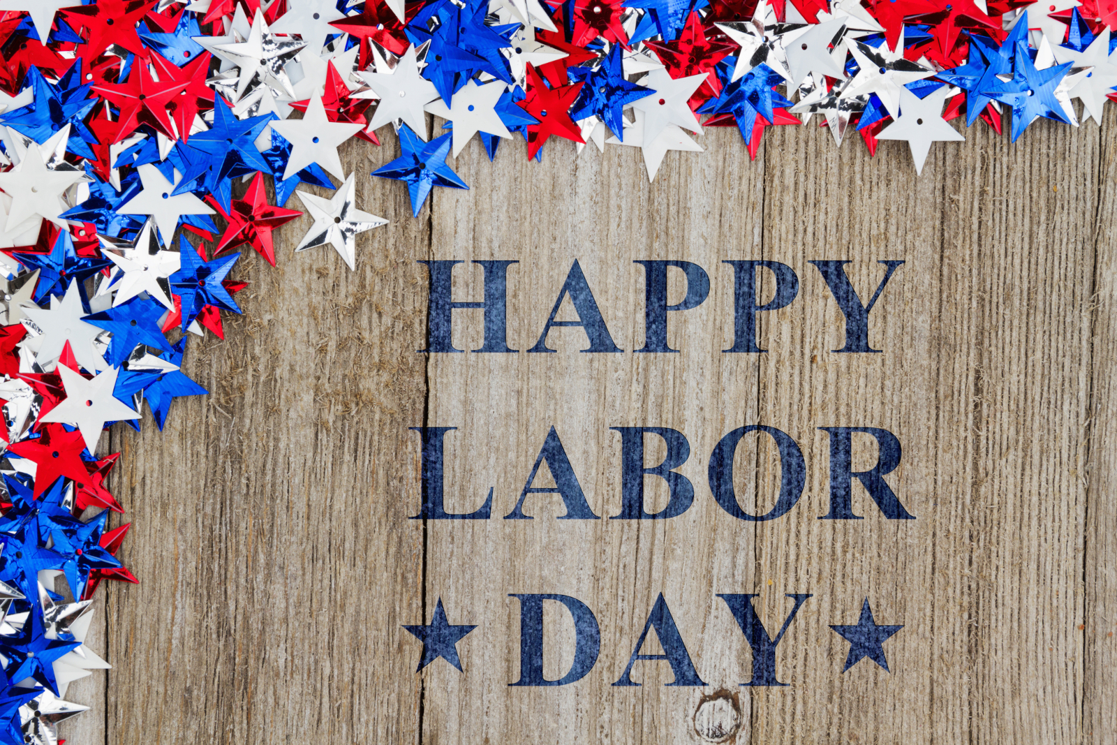 Happy Labor Day message with red white and blue stars