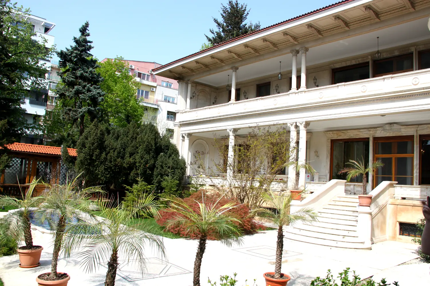 Ceaușescu Mansion in Bucharest, also known as Spring Palace, seen from the interior garden