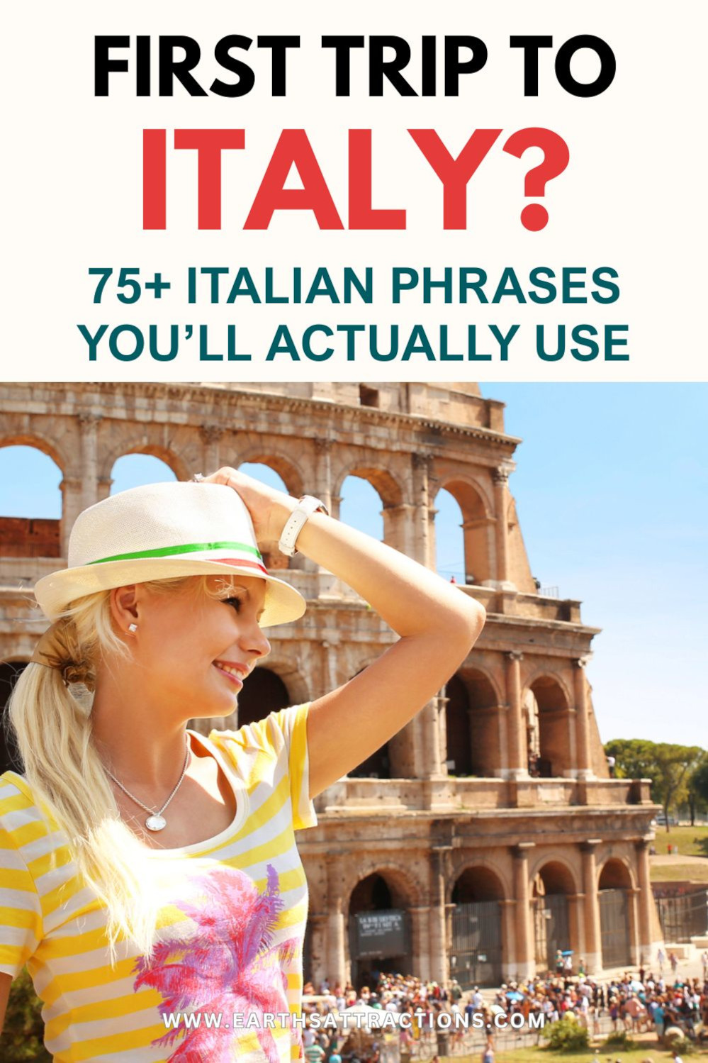 First Trip to Italy? 75+ Italian Phrases You’ll Actually Use While Traveling. Planning your first trip to Italy? Save this practical Italian travel phrase guide for the situations you’re most likely to encounter - ordering at cafés and restaurants, checking into hotels, using trains, asking for directions, shopping and getting around. The phrases are grouped by real travel situations, so you can quickly find what you need instead of memorizing a huge vocabulary list before your trip. #ItalyTravel #ItalianPhrases #ItalyTravelTips #FirstTripToItaly #TravelItalian #italy #visititaly