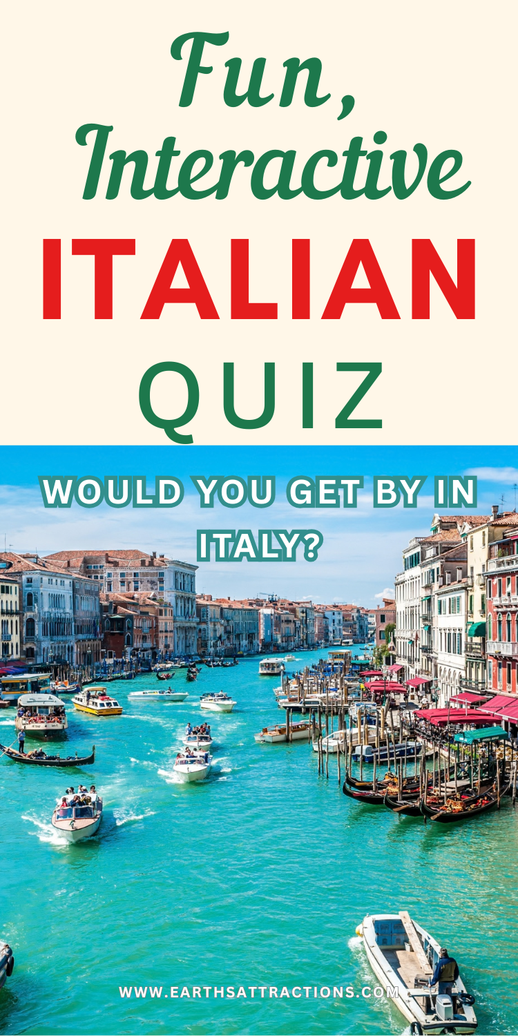 Interactive Italian Travel Phrases Quiz: Test Yourself Before Your Italy Trip. Planning a trip to Italy? Take this fun interactive Italian travel phrases quiz and see how much everyday Italian you would understand on your first day. The 20 questions cover greetings, cafés, restaurants, shopping, signs, trains, and other useful words travelers may encounter. You’ll see whether each answer is right as you go, then get your final score at the end.#ItalyTravel #ItalianPhrases #ItalyQuiz #TravelQuiz #ItalyVacation Pin made with an image from Dreamstime