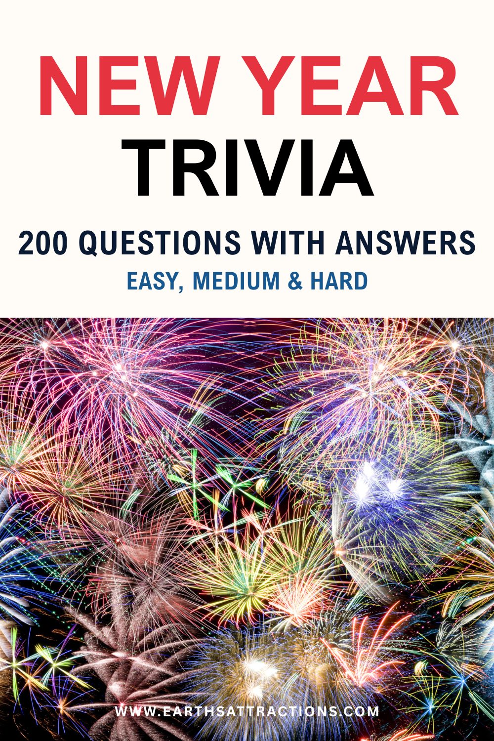 200 New Year Trivia Questions and Answers - Easy, Medium & Hard. Start with easy New Year trivia, move through the medium questions, then see how far you get in the hard round. These 200 New Year trivia questions with answers cover New Year’s Eve history, traditions, food, music, movies and famous celebrations - great for adults, families, parties and quiz nights. #NewYearTrivia #NewYearQuiz #TriviaQuestionsAndAnswers #EasyTrivia #HardTrivia #NewYearsEve #FamilyGames #PartyTrivia Pin made with a photo from Dreamstime