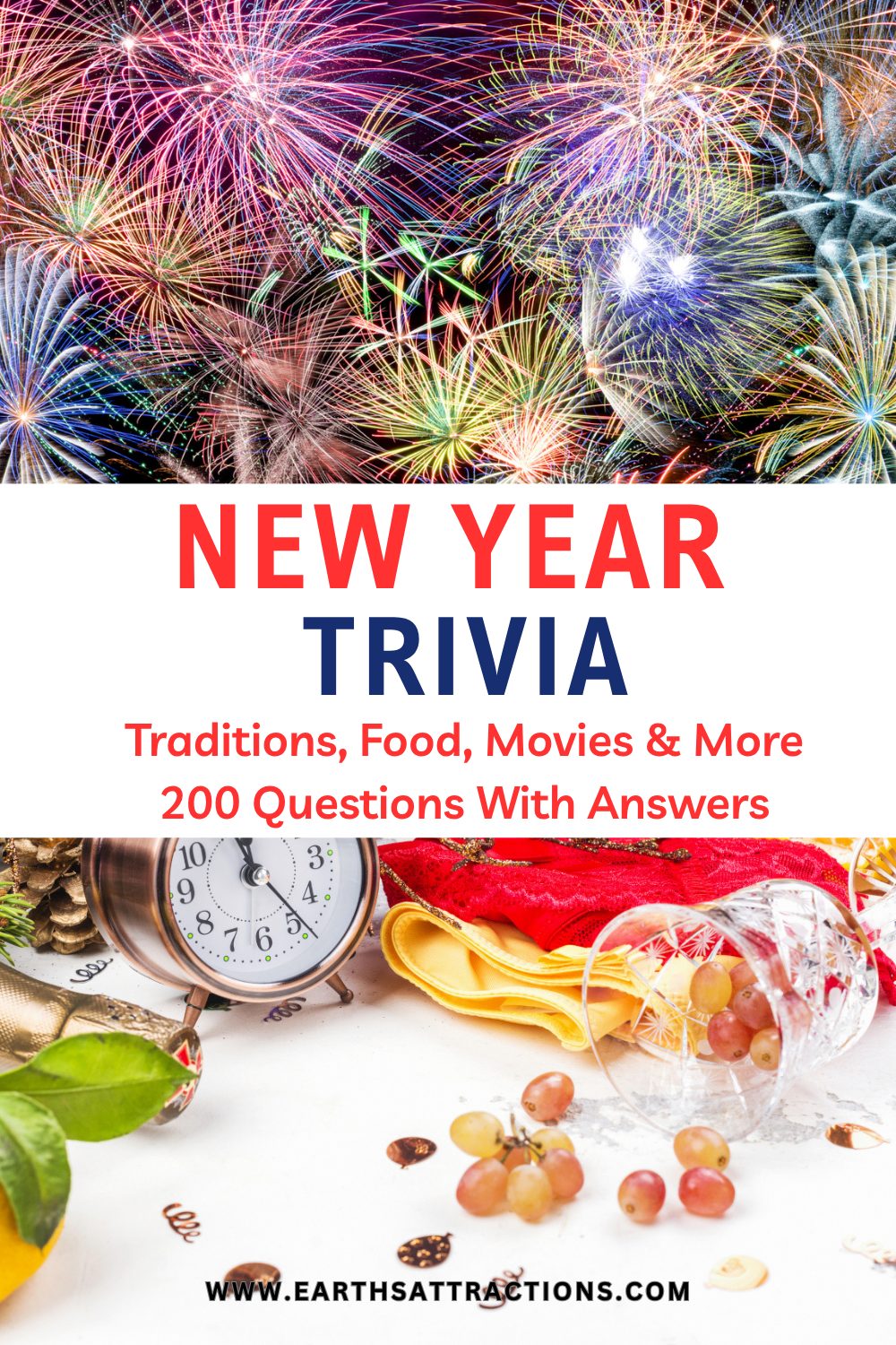 200 New Year Trivia Questions and Answers About Traditions, Food, Movies & More. Looking for fun New Year trivia questions and answers? This 200-question quiz covers New Year’s Eve traditions, lucky foods, history, movies, music and celebrations around the world, with answers included. Use it for family gatherings, parties, game nights or a New Year quiz. #NewYearTrivia #NewYearsEveTrivia #TriviaQuestions #NewYearTraditions #HolidayTrivia #PartyGames #FamilyTrivia #TriviaNight Pin made with photos from Dreamstime