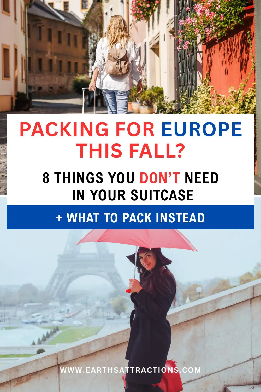 What NOT to Pack for Europe in Fall: 8 Things You Don’t Need. Packing for Europe this fall? Before you fill your suitcase, check these 8 things you may not need to pack for Europe. Some take up valuable space, some sound more useful than they are, and a few are easy to overpack without realizing it. See what to reconsider, then use the full Europe fall packing guide to decide what deserves that suitcase space for your September, October or November trip. #WhatNotToPack #EuropePackingMistakes #PackingForEurope #EuropePackingTips #EuropeFallTravel #FallPackingList Pin made with images from Dreamstime