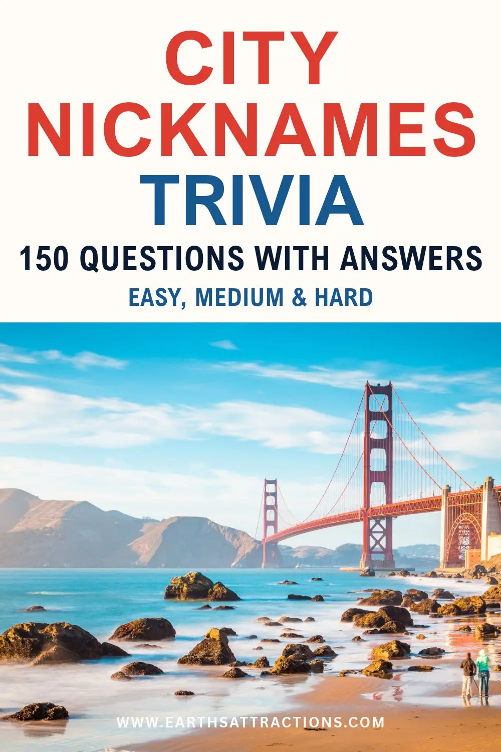 City Nicknames Trivia: 150 Questions With Answers. How well do you know the nicknames of famous cities? Test yourself with 150 city nicknames trivia questions and answers covering U.S. cities, Europe and destinations around the world. Start with the easy round, move through medium questions and see how many of the hard city nicknames you can identify. A fun geography and travel trivia quiz to save for game night or your next trivia challenge.
