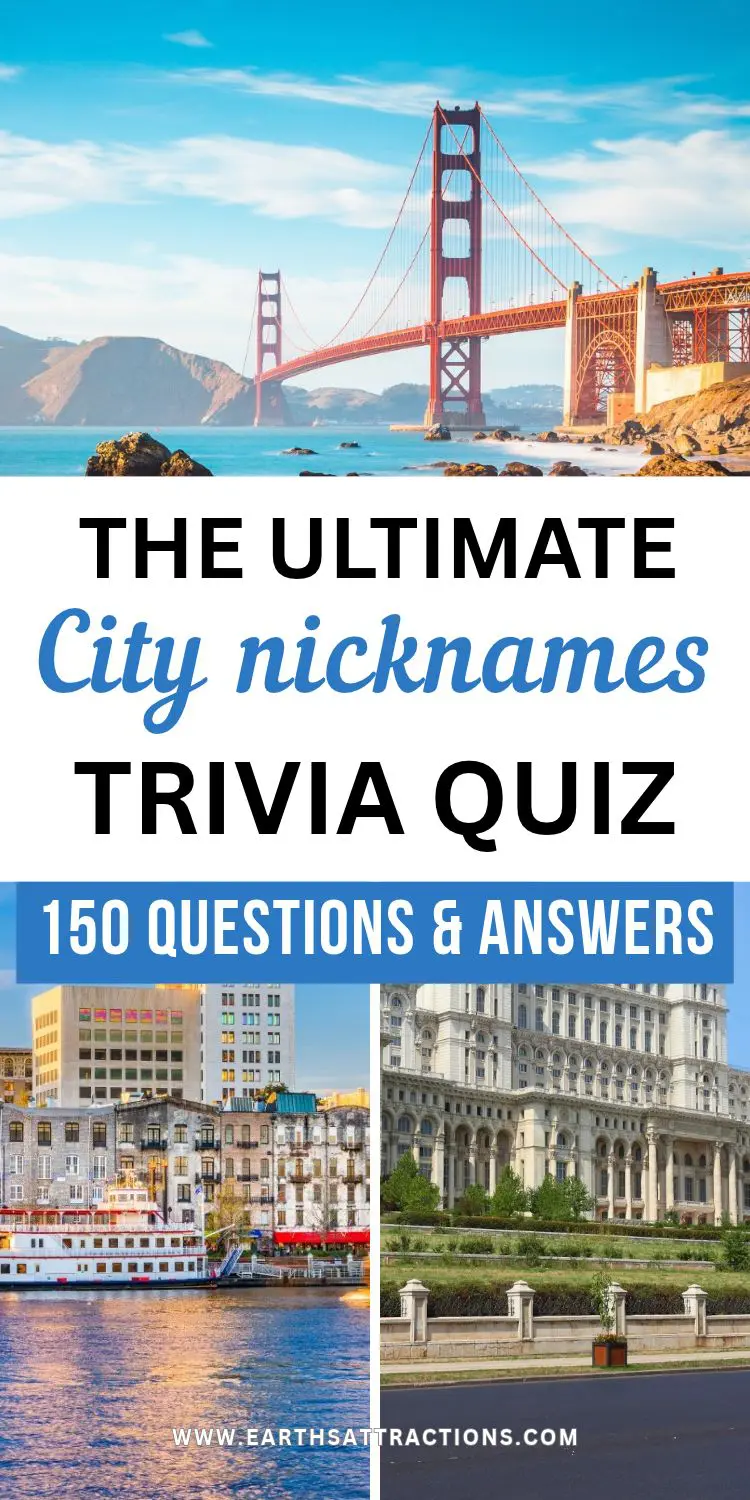 Famous City Nicknames Quiz: Can You Get All 150? From well-known U.S. city nicknames to famous city nicknames from Europe and around the world, this 150-question city nicknames quiz gets harder as you go. Discover the stories behind familiar names, test your geography knowledge and see how many cities you can identify from their nicknames. Save this travel trivia challenge for later and compare your score when you finish.
