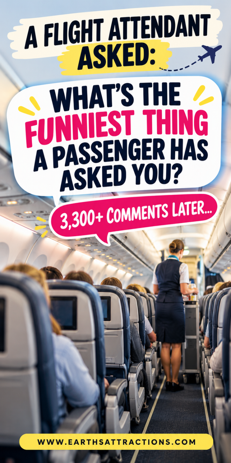 Flight Attendant Stories: The Funniest Passenger Questions and Requests. What are the funniest questions passengers have asked flight attendants? One flight attendant asked, and more than 3,300 comments followed. Cabin crew, airport workers and other travel employees shared funny airline stories, weird passenger requests, hilarious airplane questions and travel moments they still remember years later. The viral post has 3.2 million views, and the comments explain why. Read these funny flight attendant stories and passenger stories for a very different look at what cabin crew hear while working.