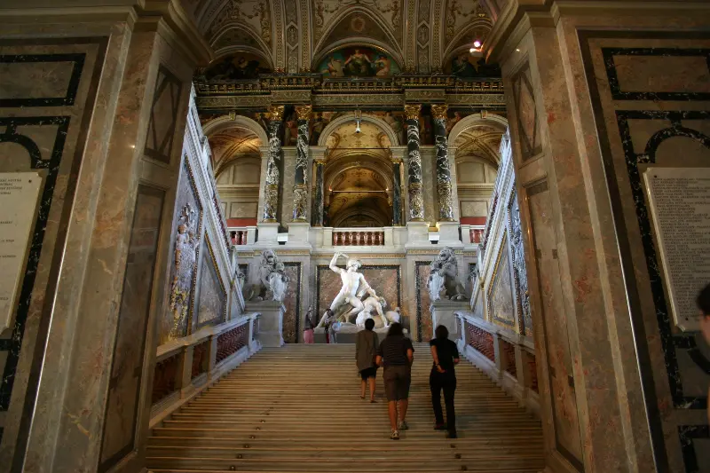 Grand staircase inside the Kunsthistorisches Museum Vienna